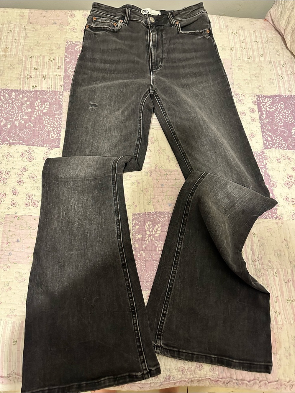 Zara Black Washed High-Rise Flare Jeans